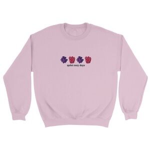 Gildan Pink Sweatshirt w/ Floral Design, Unisex Small, Quiet Cozy Days Crewneck